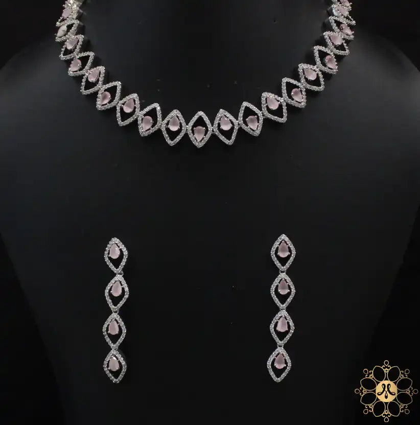 Diamond Shaped Rhodium Polish Stone Necklace