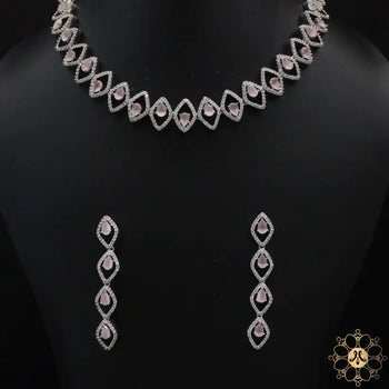 Diamond Shaped Rhodium Polish Stone Necklace