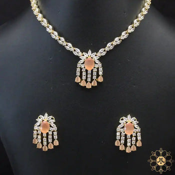 Unique American Diamond Stone Necklace With Orange Color Stone