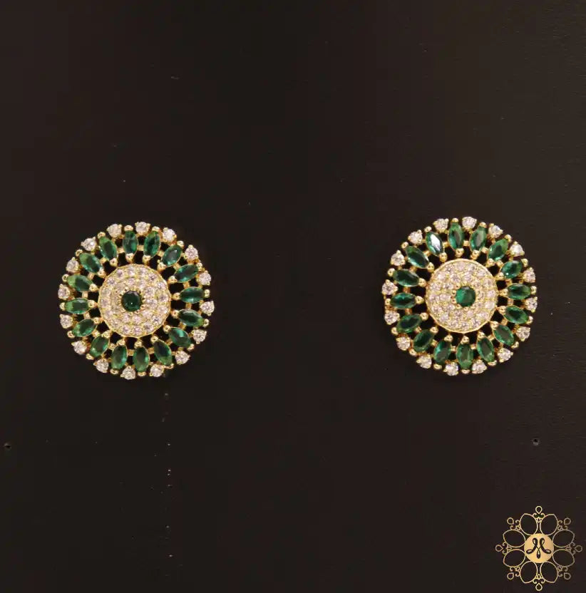 Emerald and Diamond Stone Round Shape Stud