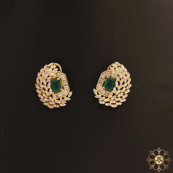 Emerald and Diamond Stone Oval Shape Stud