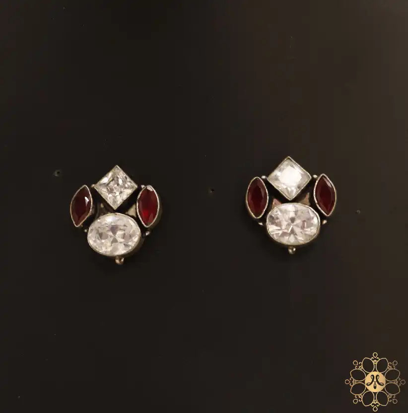 Merron and White Stone Oxidized Earring