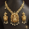 Antique Gold White Stone Necklace With Embossed Lakshmi Pendent