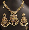 Antique Gold Flaral Lakshmi Necklace With White Stone