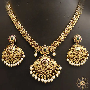 Antique Gold Pink Kemp Necklace With Bali Earrings