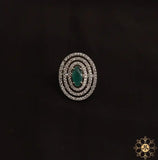 Emerald and American Diamond Oval Shape Finger Ring