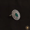 Emerald and American Diamond Oval Shape Finger Ring
