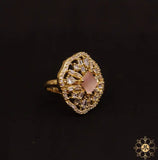 Semi Precious Pink Stone and American Diamond Stone Finger Ring
