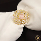 Semi Precious Pink Stone and American Diamond Stone Finger Ring
