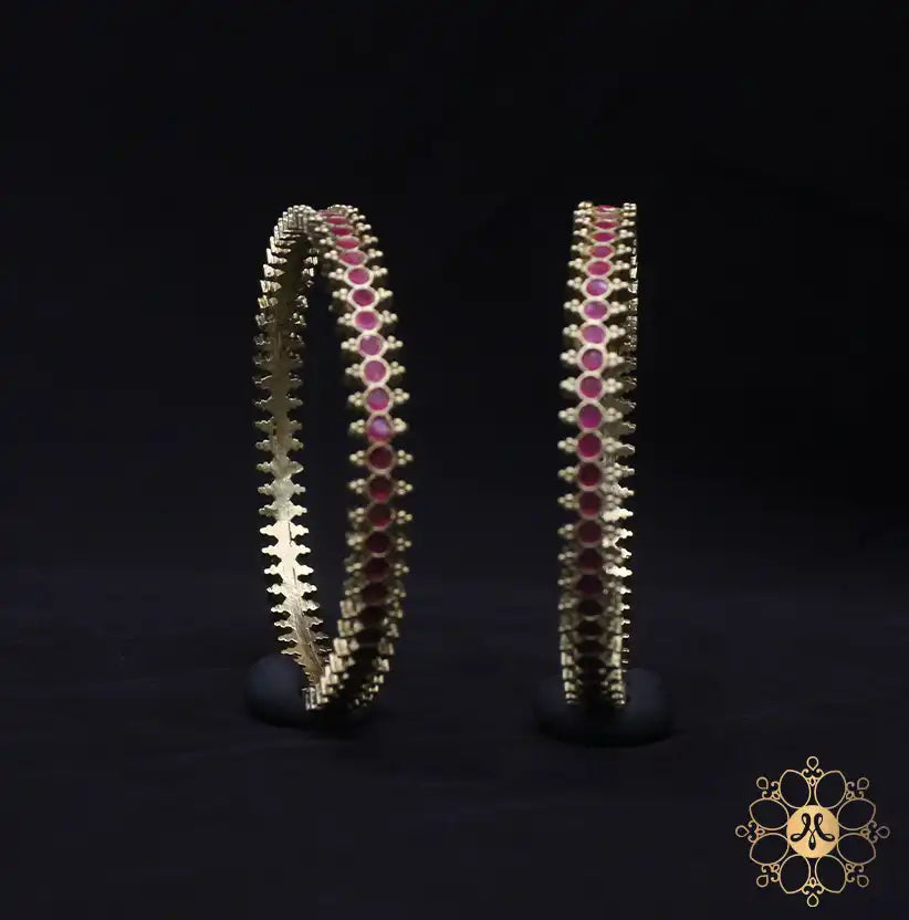 Gold Antique Pair Bangle With Kemp Pink